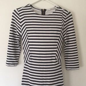 Zara Trafaluc 3/4 Sleeve Navy  Striped Midi Dress